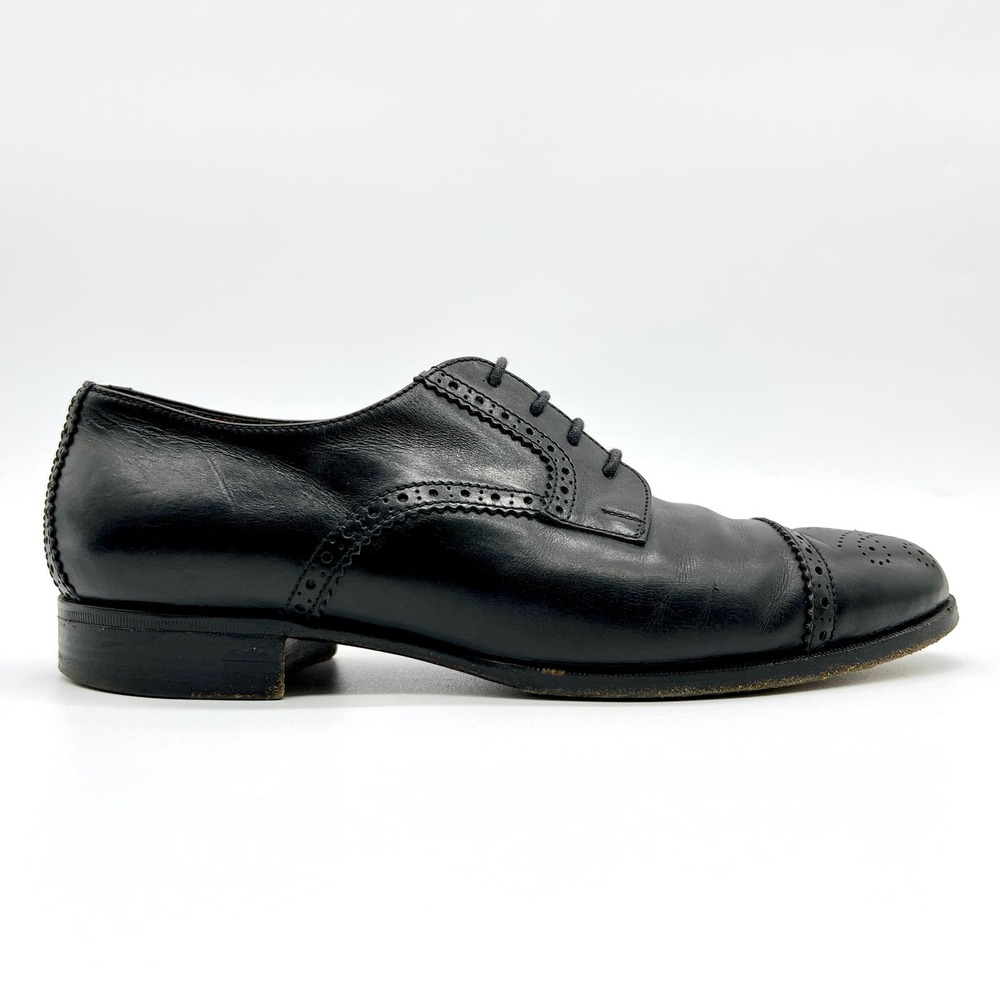POLO RALPH LAUREN MEN 6.5 WOMEN 8 LEATHER DERBY BROGUE CAP TOE SHOE BLACK ITALY